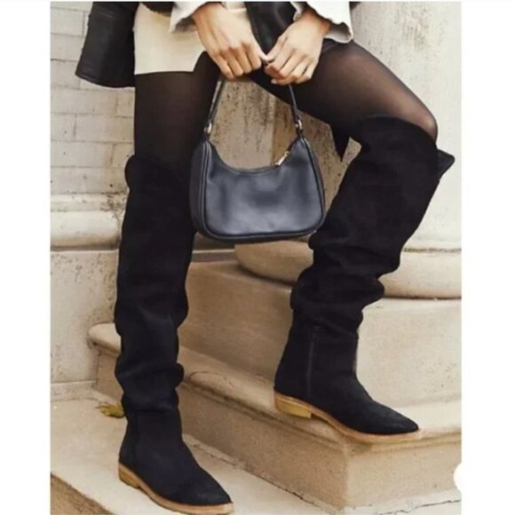 NEW Free People Black Suede Over The Knee Pointed Toe Boots - Picture 1 of 8